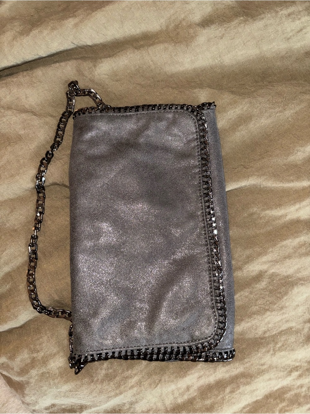 Great bag/ clutch in Dark grey / pewter silver chain